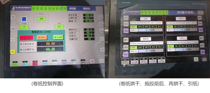 卷紙控制界面,卷紙烘干、施膠前后、再烘干、引紙